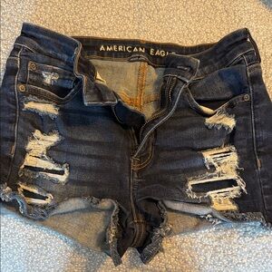 American Eagle Outfitters Dark Blue Ripped Jean Shorts